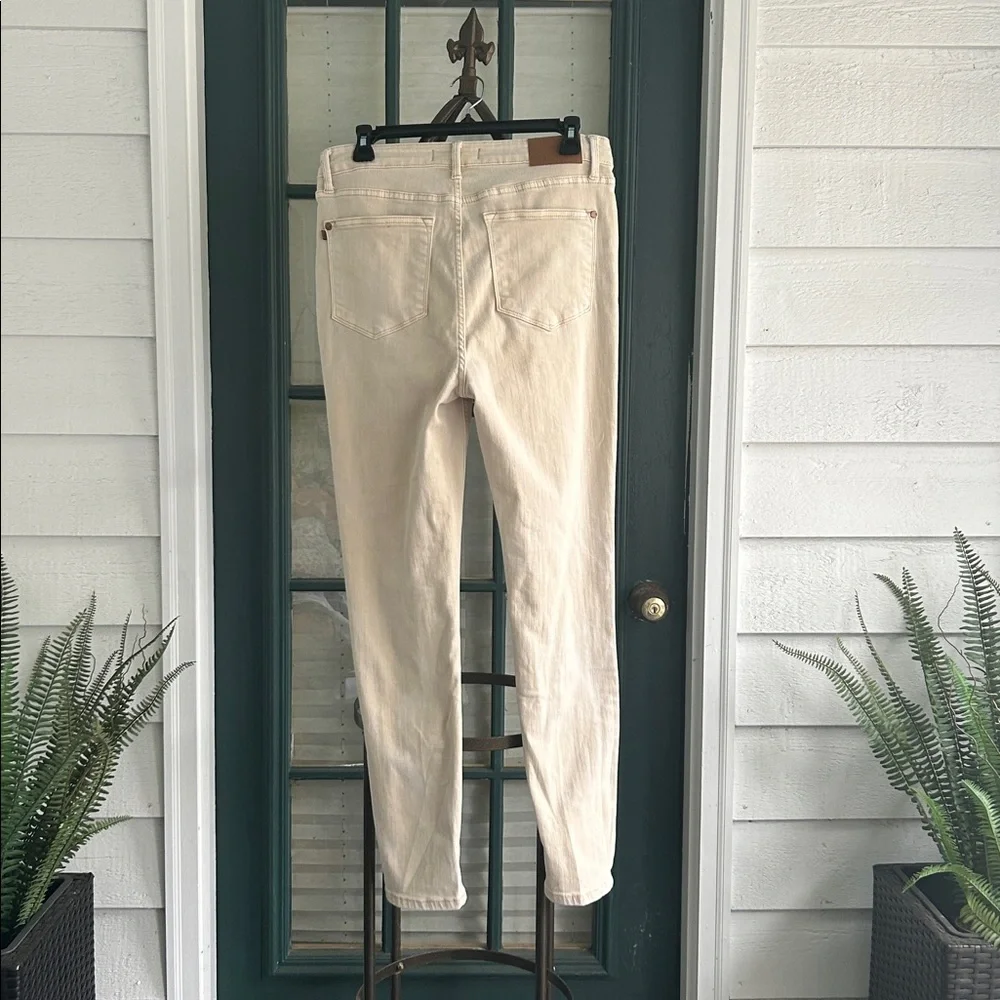 Judy Blue Neutral Cream Denim with Leather Patch